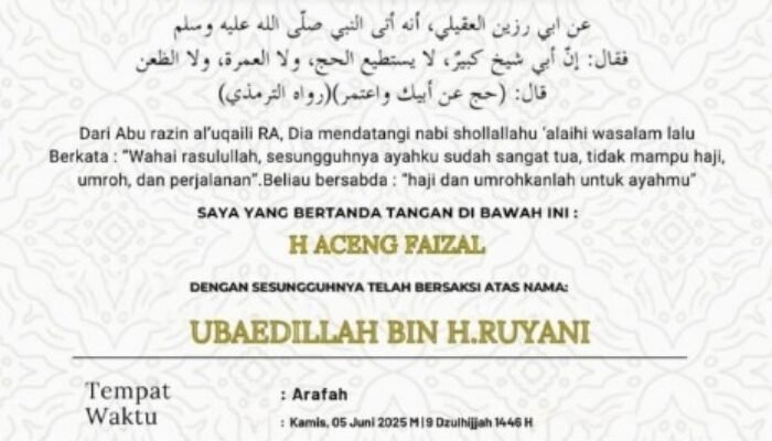 H Ubaedillah,  direktur cv. gembong putra samudra  Menunaikan Ibadah Haji ke Tanah Suci Mekkah  Tahun 2025