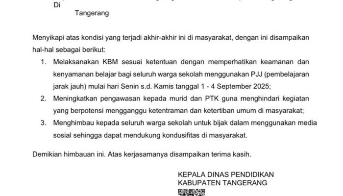 Kepala Dinas Pendidikan Kabupaten Tangerang Berikan Himabauan Pelaksanaan Pelajar Jarak Jauh ( PJJ )